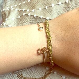 Gold Woven Chain Bracelet and Pineapple Cuff